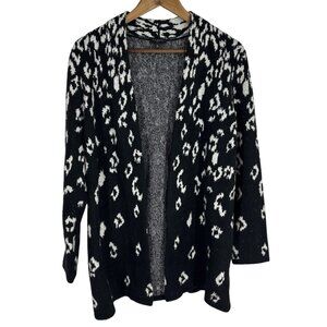 Talbots Petite Black & White Leopard Print Open Front Cardigan Sweater Mp